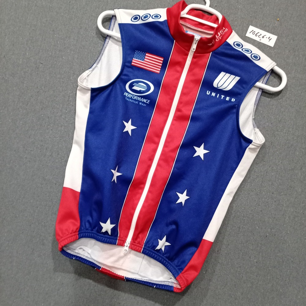Performance US Cycling Team Vest Mens Medium Red White Blue Stars Full Zip